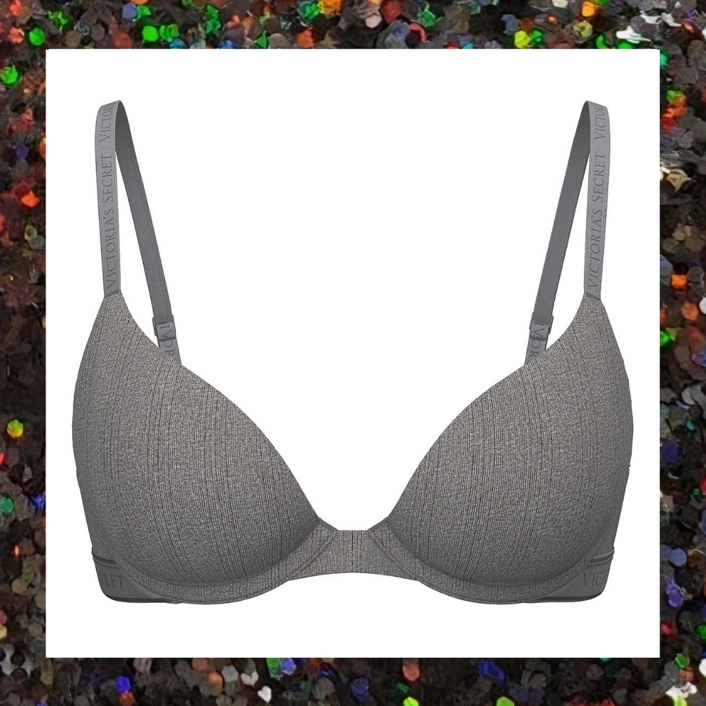 Victoria’s Secret Bombshell Add 2 Cup T-Shirt Bra - 32D - Heather Anthracite NEW